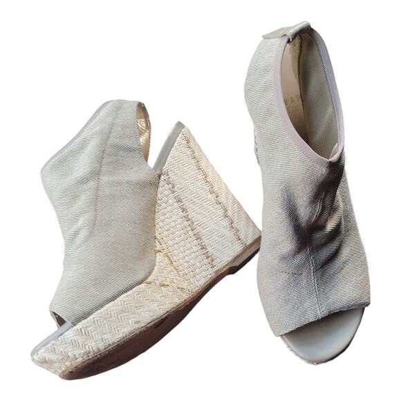 Stuart Weitzman‎ Glover Stretch Espadrille Wedge Sandals Women's Size 7 US Beige - Picture 1 of 8